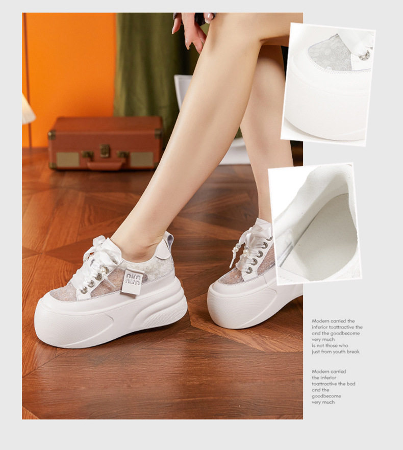 Giày sneaker nữ chunky đế dày trắng platform hở lưng — Hồng vàng, Trắng chi tiết 2