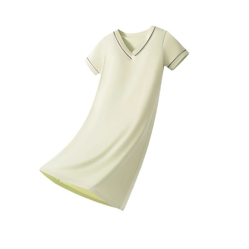 Short-Sleeved Nightgown Summer Women's Pure Cotton Belt Chest Pad All-in-One Outwear Pregnant Women's Pajamas High-grade plus size Home Dress