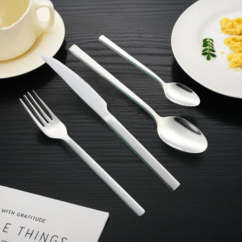Cross-Border Amazon Stainless Steel Tableware Thickened Square Handle Knife, Fork and Spoon Western Food Hotel Restaurant Bare Knife and Fork Factory