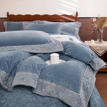 Winter Warm Thickened Quilt Cotton Milk Velvet Four-piece Set Double-sided Coral Velvet Quilt Cover Bed Sheet Bed Cover Cotton Bed Cover