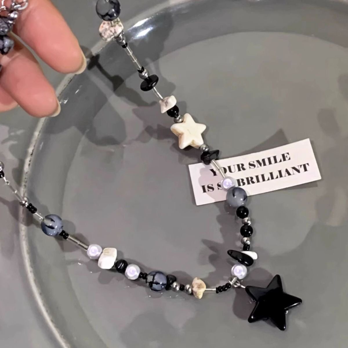 Dopamine Black Star Beaded Necklace Women's Dopamine Sweet Cool Style Light Luxury Niche Advanced Design Sense Clavicle Chain