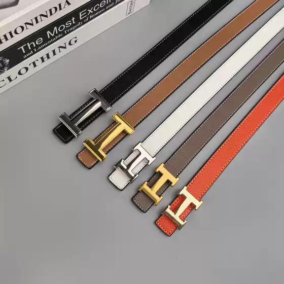 26 New Letter H Buckle Belts for Pairing with Coats, Dresses, Jeans, Genuine Leather, Double-Sided Usable Belt for Women