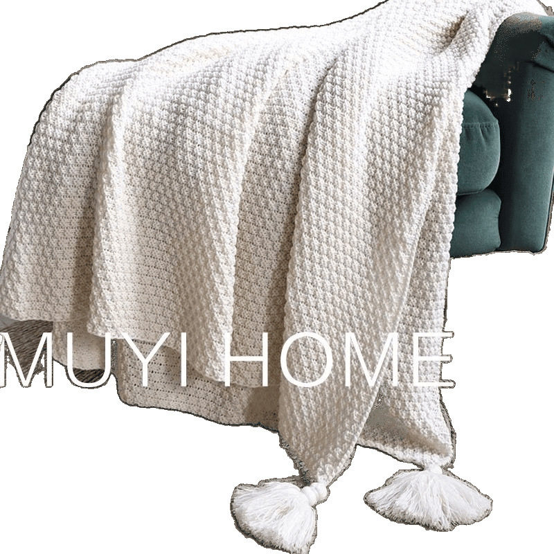 Ins Scandinavian Style Sofa Blanket Office Nap Blanket Tassel Knitted Ball Wool Casual Air Conditioning Small Blanket