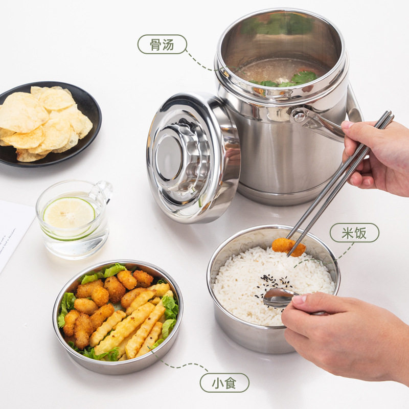 Thickened Stainless Steel 304 Insulation Pot Lunch Bucket Large Capacity Lunch Box Multi-Layer Adult Student Lunch Box Meal Delivery