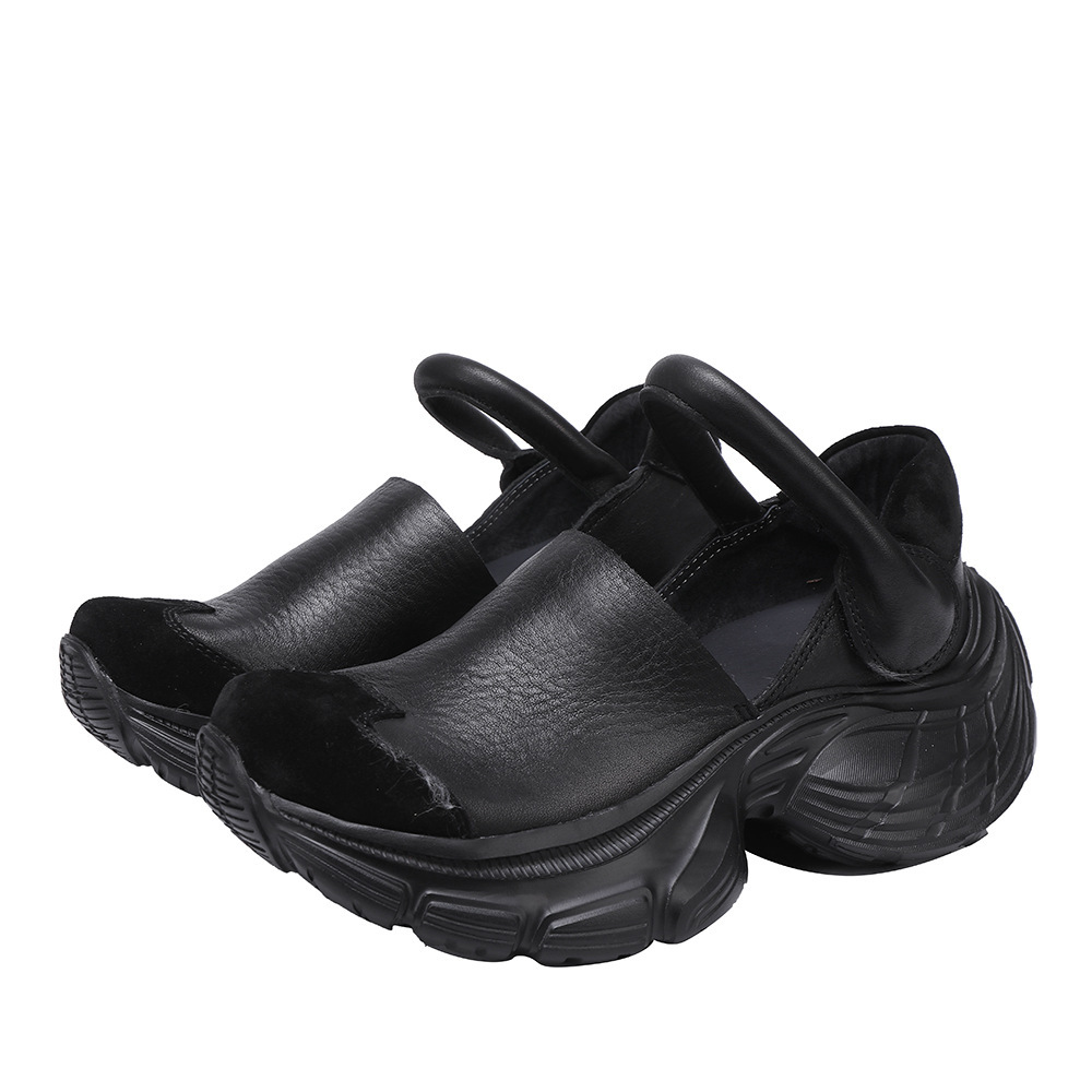 Giày sneaker nữ da bò thật đế dày phong cách thể thao — Màu đen, Màu nâu nhạt