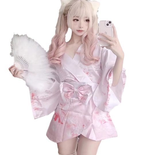 Pure desire to seduce women's sexy underwear sexy deep V flower fox dream two-dimensional cardigan Japanese kimono uniform suit