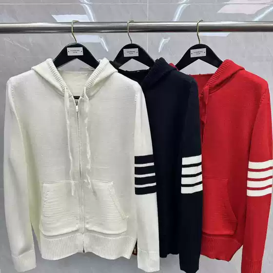 Factory Direct Sale Tb Back-Printed Puppy Hooded Zip-Up Sweater Cardigan Casual Versatile Unisex Long-Sleeve Knitwear