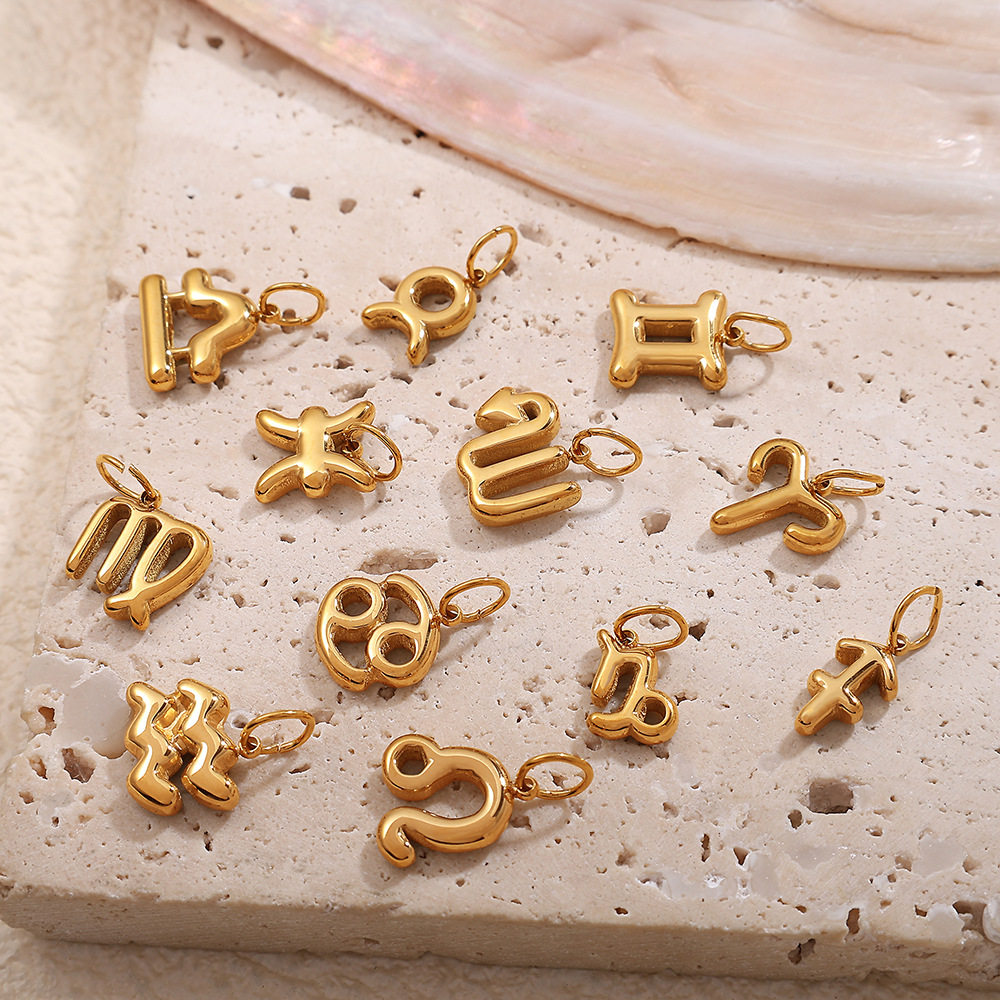 European and American Stainless Steel Twelve Constellation Necklace Pendant Accessories Fashion Simple High Sense Plated 18K Gold Necklace Accessories