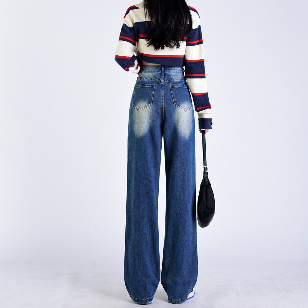 High Waisted Gradient Color Block Womens Jeans Slim Fit Loose Wide Leg Trendy Design Fall Winter Fashion Wholesale