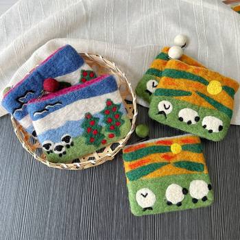 Nepalese Handmade Wool Felt Card Holder Plush Cartoon Sheep Coin Purse Animal Bus Card Holder Same Style as Xiaohongshu
