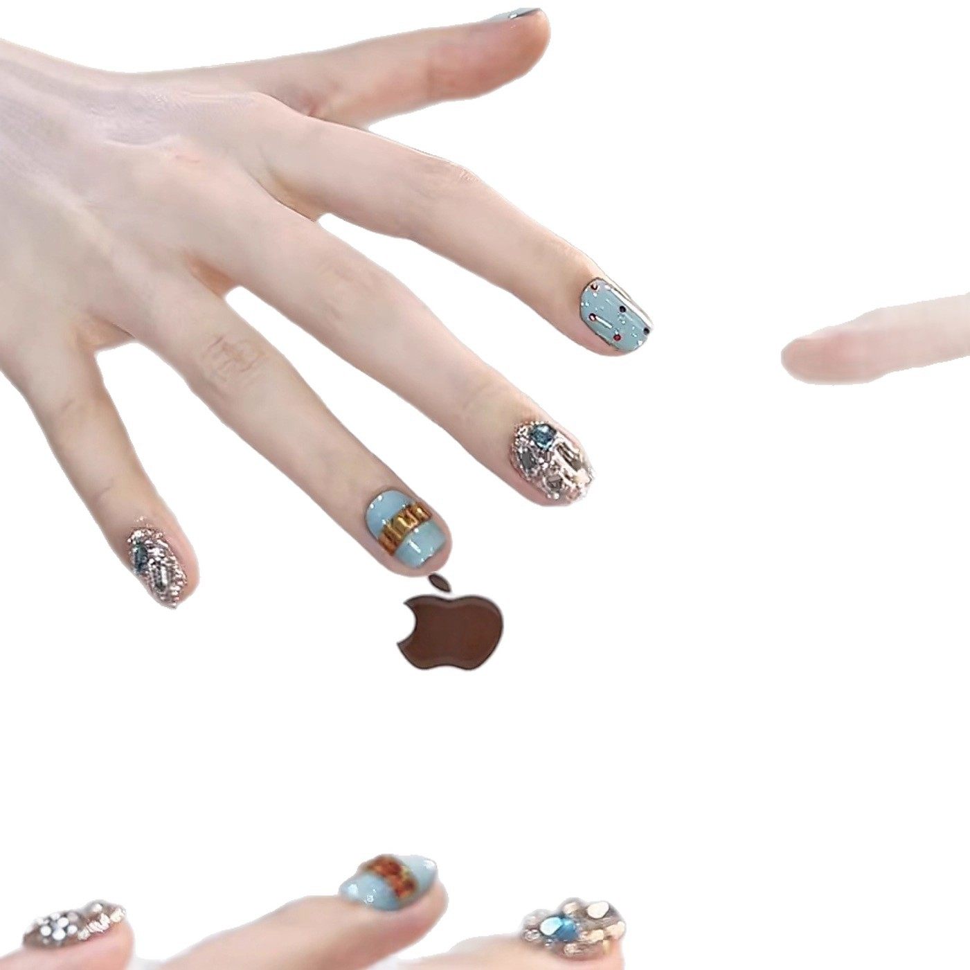 [Tiffany Blue] Autumn and Winter Pure Handmade Wearable Nails Blue Diamond High-End Whitening Pure Handmade Elegant Manicure