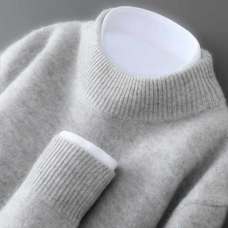 羊毛衫男士100纯羊毛套头半高领毛衣秋冬新款宽松针织打底羊绒衫