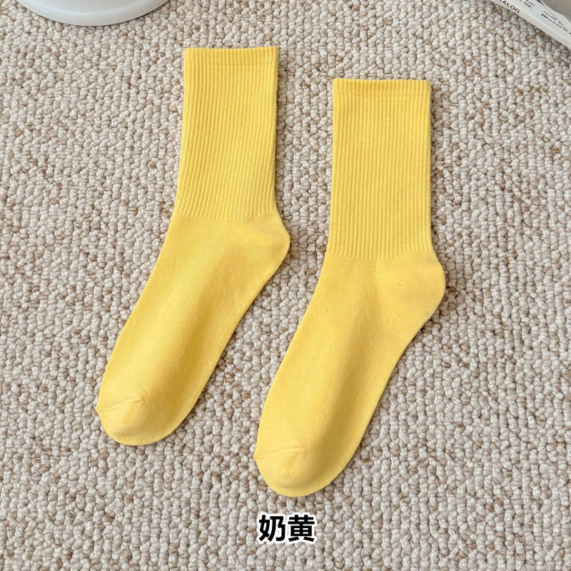 彩色袜子女长筒袜四季款ins潮流糖果色马卡龙中筒袜学生运动棉袜