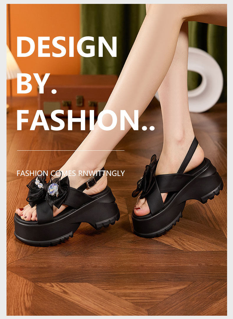 Dép sandal nữ quai chữ V đơn giản đế bệt PU — Đen, Len nguyên chất chi tiết 10