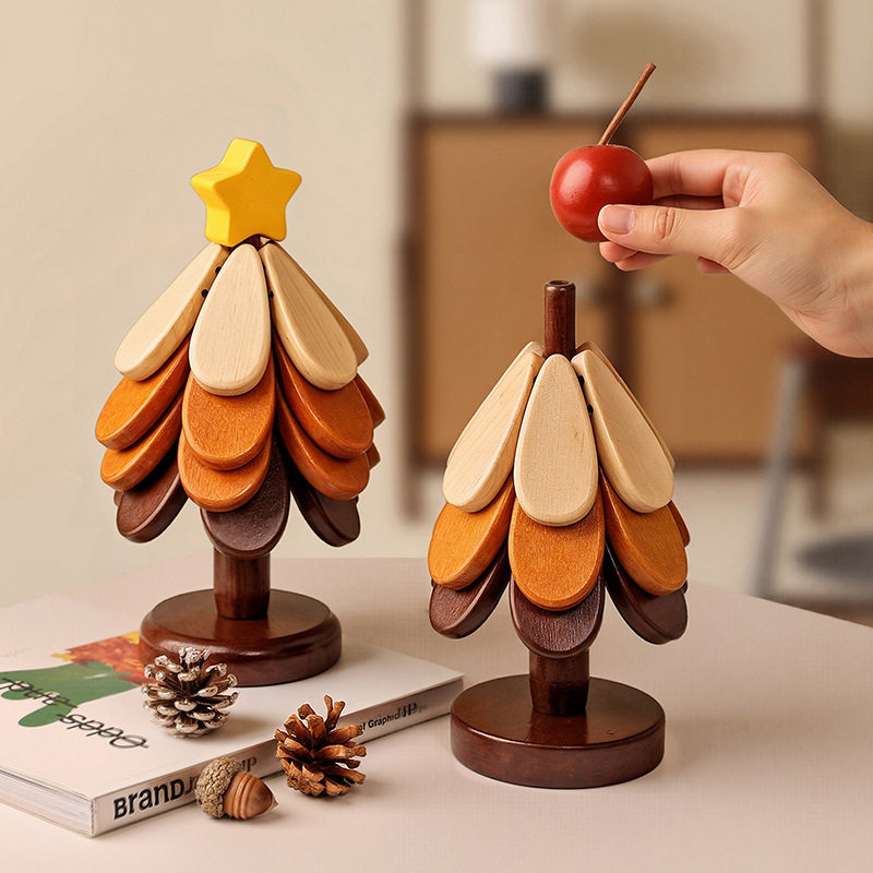 High-End Christmas Tree Heat Insulation Mat, Table Decoration, Creative Tree-Shaped Solid Wood Anti-Scalding Pot Mat, Foldable Coaster, Bowl Mat