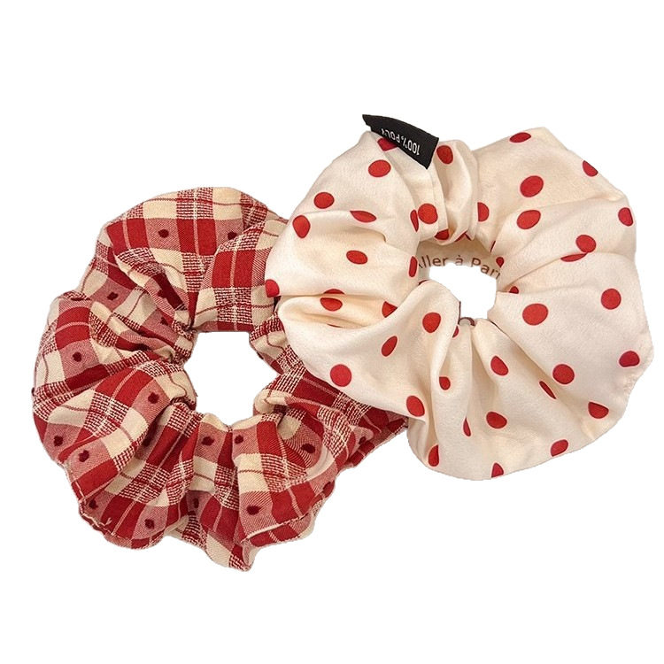 Red wave dot large intestine hair ring female ball head tie hair rope low ponytail rubber band 2024 new headwear autumn and winter