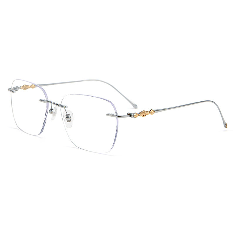 Baishifen 1910Ti Retro Pure Titanium Rimless Glasses Frame Anti-Blue Light Can Be Equipped with Prescription Myopia Glasses Men's Frames