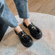 Thick-soled loafers Women's One-Step retro leather shoes British style thick heel soft-soled jk shoes women's large size 41-43