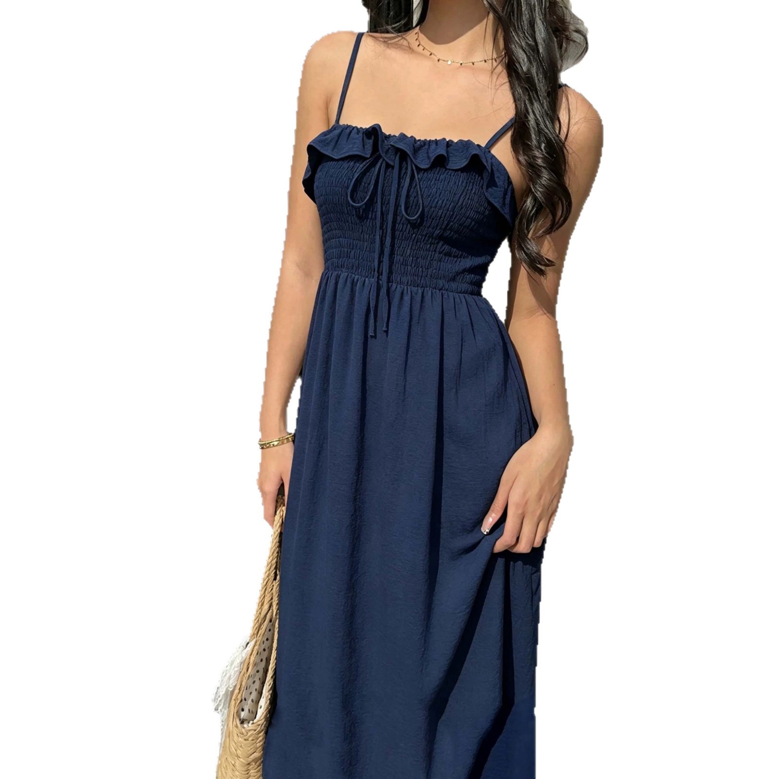 Ruffled Hem Maxi Dress Sleeveless Backless Waist Defining Summer Vacation Style Wholesale Available