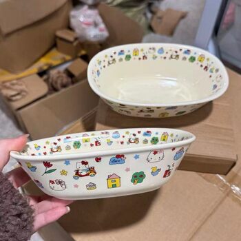 Cute Kt Series High-Looking Tableware for Home Use Hello Kitty Dinner Plate Rice Bowl Salad Plate Deep Plate Meal-Sharing Fruit Plate