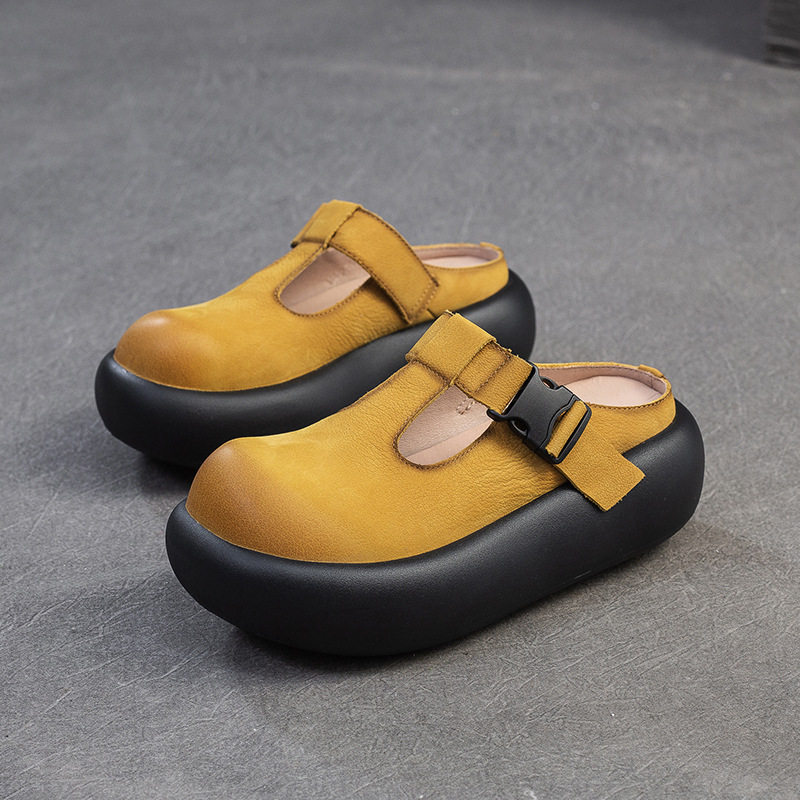 Dép Birken Đầu Tròn Nữ Da Bò Khóa Cài Chiều Cao Đế Khoảng 5cm Màu Vàng, Xanh Lá, Kem...