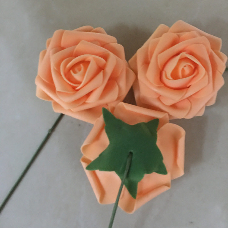 工厂现货仿真8cm带杆PE玫瑰花 泡沫花头手捧花婚庆喜糖盒配件