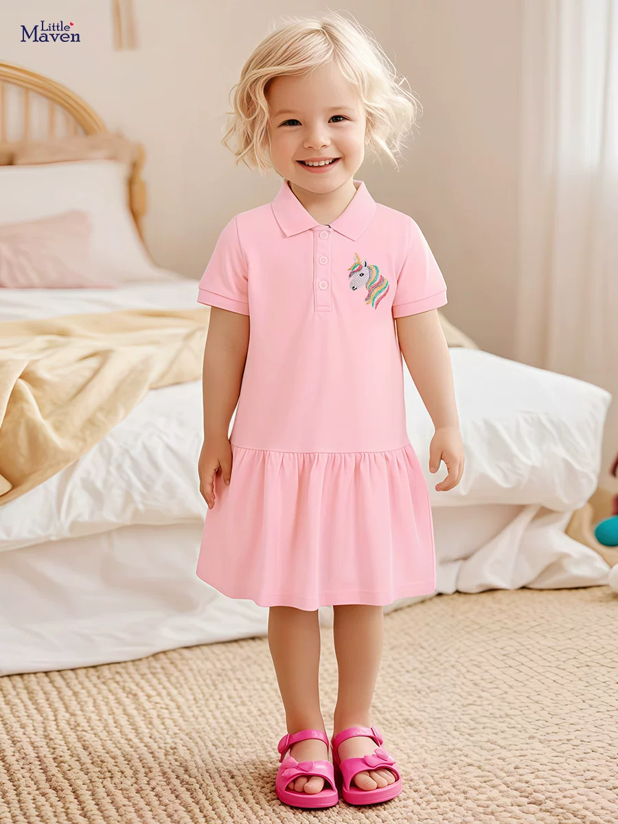 Girls' Summer Short-Sleeve Cute Dress, Cotton Kids' Dress