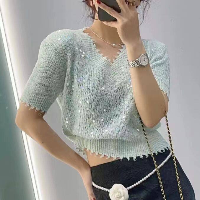 Womens Short Sleeve Knit T Shirt Stylish Lightweight Fabric Casual Summer Wear