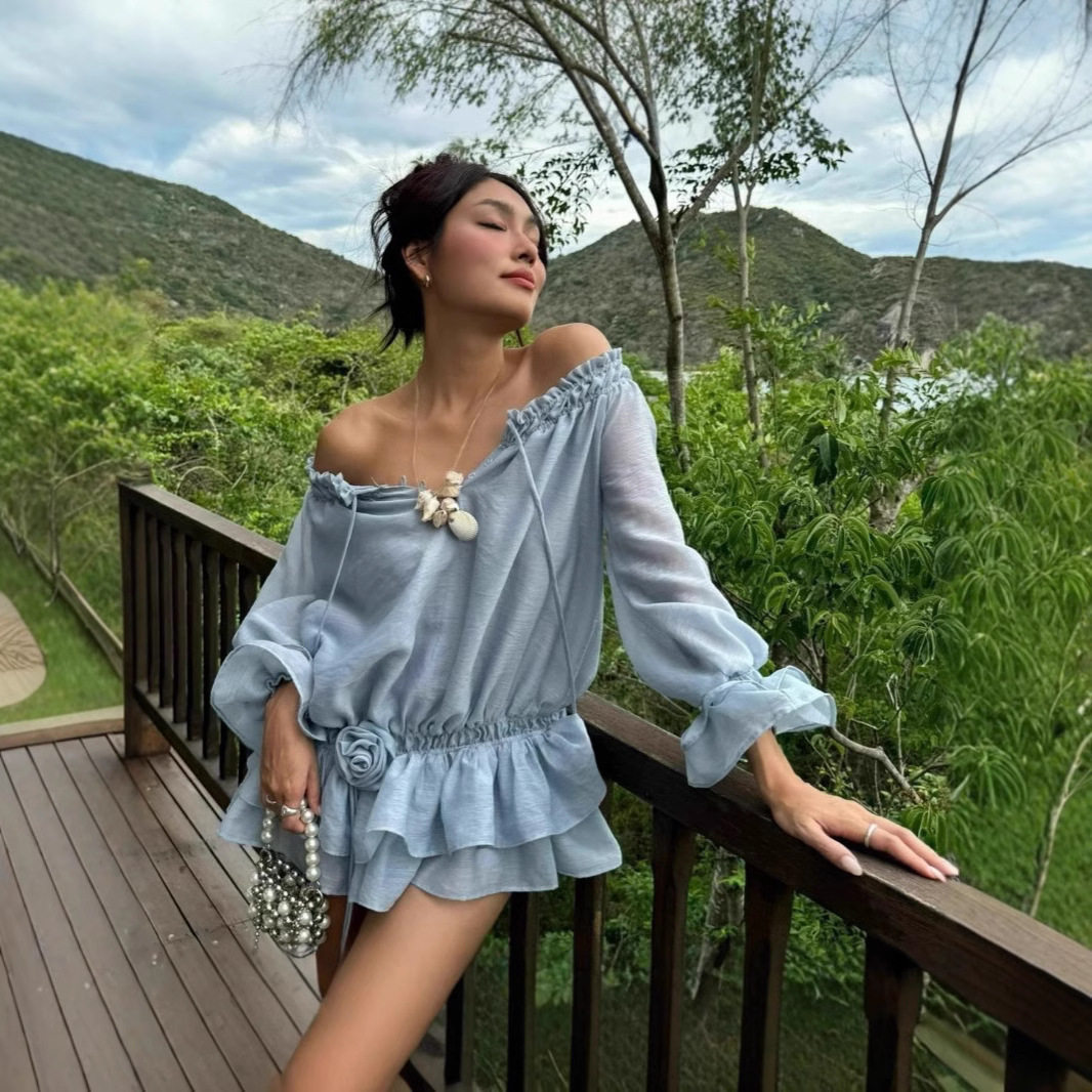 Elegant Off Shoulder Ruffle Chiffon Dress Slim Fit Long Sleeve Winter Fashion Perfect for Parties and Events