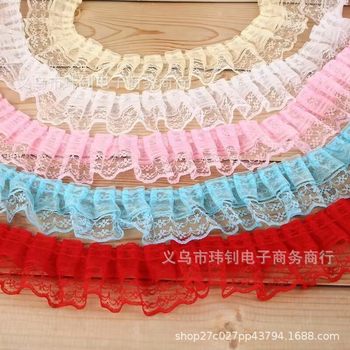 Spot 4.5cm Snow Gauze with Lace Double-Layer Pleated Lace Handmade DIY Accessories Doll Skirt Accessories Wholesale