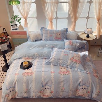 Cotton Four-Piece Set 100 Cotton Set Spring and Summer Simple Quilt Cover Bed Sheet Quilt Cover Bed Linen Optional