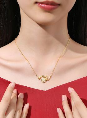 灵蛇戏珠项链女S925纯银新中式国潮生肖蛇本命年锁骨链精致百搭