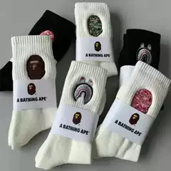 Japanese embroidery bape head socks for men and women medium and high tube tide brand couple towel bottom sports basketball socks wholesale