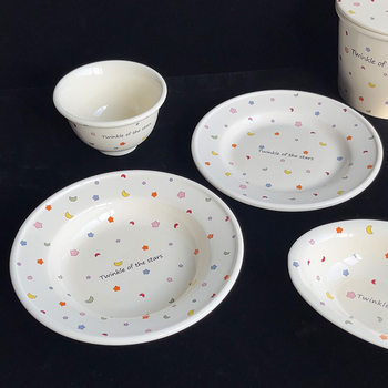 Korean-style Star Moon Ceramic Tableware High Color Value Bowl and Dish suit Household Rice Bowl Neat Bowl Breakfast Dessert Plate