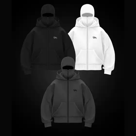 Cross-Border Trendy Brand Fleece-Lined Double-Cap Unique Design Hooded Sweatshirt Autumn and Winter New Style Loose Y2K Sweatshirt for Men and Women