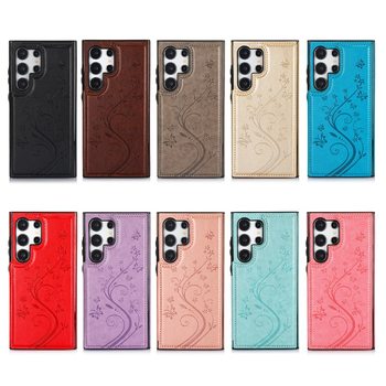 Suitable for Samsung S25 Butterfly Love Flower Embossed Double Button Mobile Phone Leather Case S24 Card A56 Bracket A16 Protective Case A14