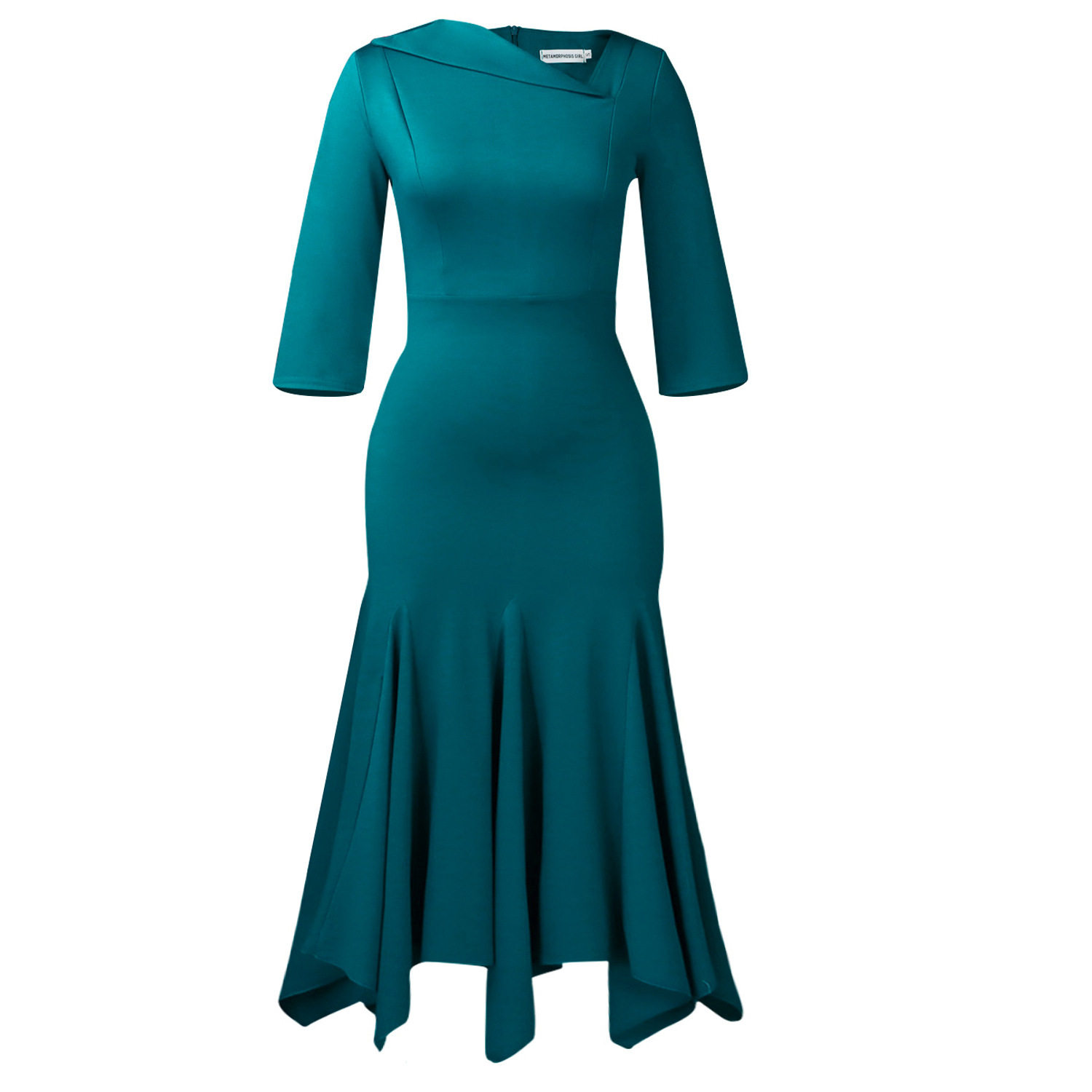 Elegant High Waisted Asymmetrical Dress Fashionable Slant Neck Three Quarter Sleeves Suitable for Parties Wholesale