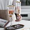 New Champagne Glass Household Handmade Crystal Glass Red Wine Glass Gold Rim Beads Glass Bubble Wine Cup Wholesale