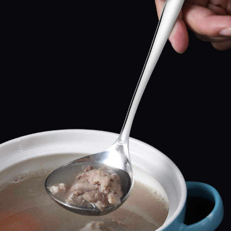 Stainless Steel Large Soup Spoon Household Long Handle Spoon Soup Shell Hot Pot Spoon Kitchen Thickened Large Soup Spoon Wholesale