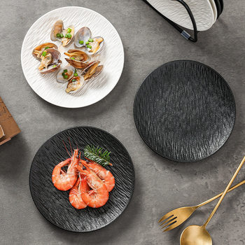 High-end porcelain European-style tableware flat plate shallow plate dish steak plate plate black and white tableware stone pattern shallow plate spade bone plate