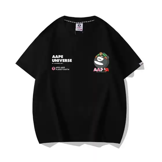 Trendy Brand Aape Short-sleeved T-shirt for Men and Women New Cotton Loose Couple Casual Round Neck Half-sleeved Ape Head All-match Simple