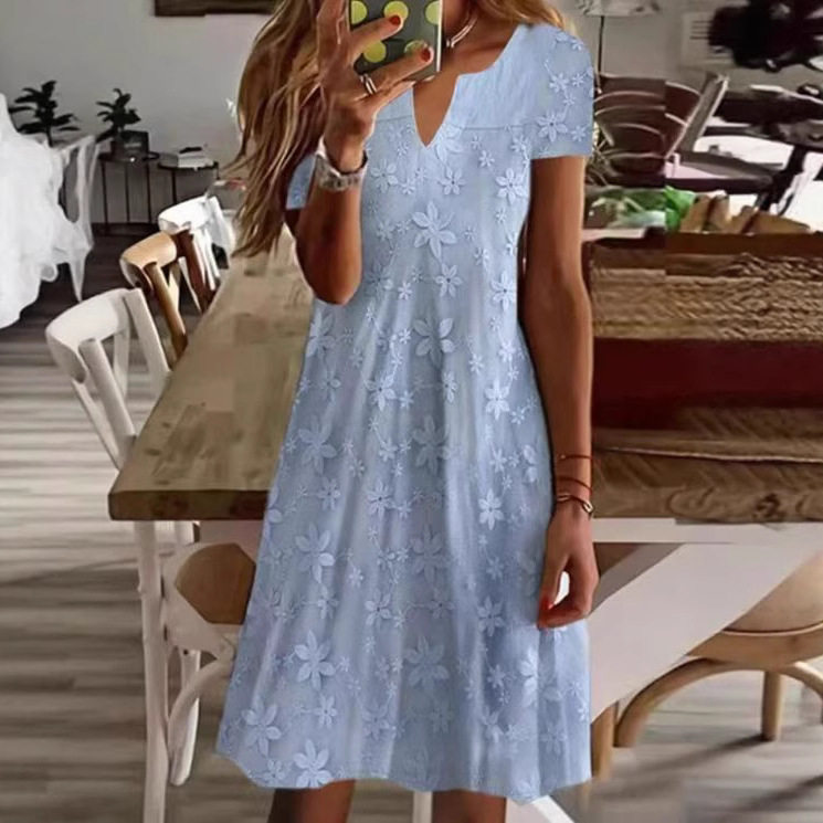 Elegant Solid Color V Neck Short Sleeve Dress Summer Collection Perfect for Casual and Formal Occasions Wholesale