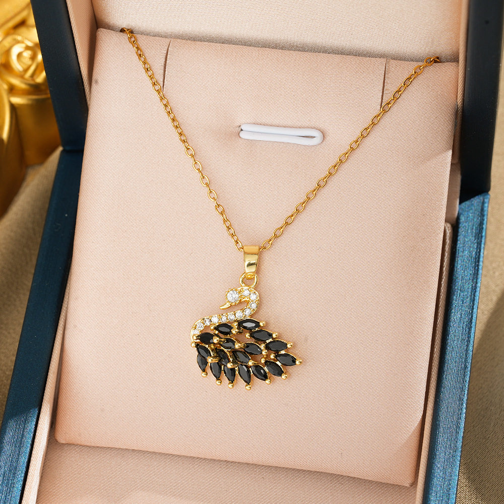 101 フルジルコニウム スワン ネックレス - ゴールド ブラック