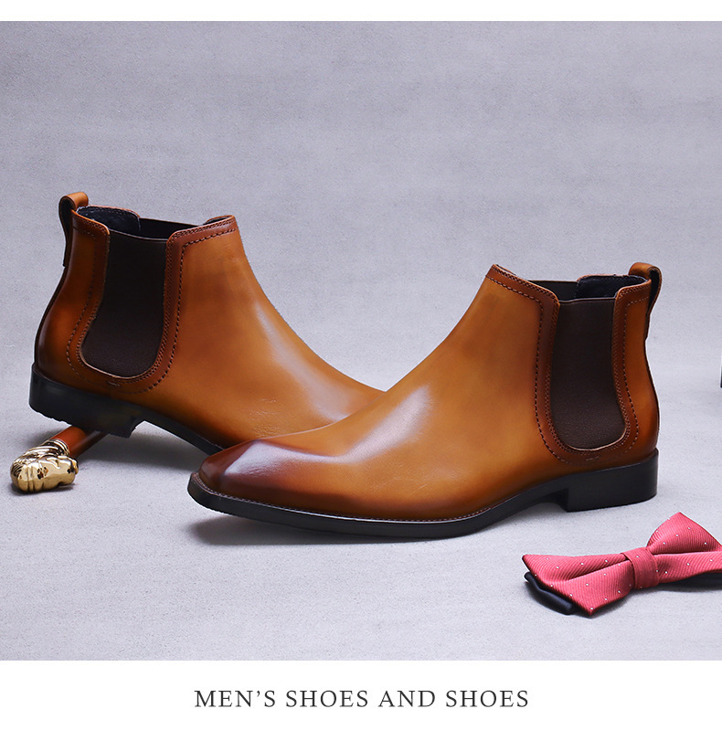 Giày Chelsea boot nam da bò thật cổ thấp dây chun hai bên — Màu nâu vàng, Màu đen (kiểu lót lông), Màu đen, Màu nâu vàng mẫu lót nhung