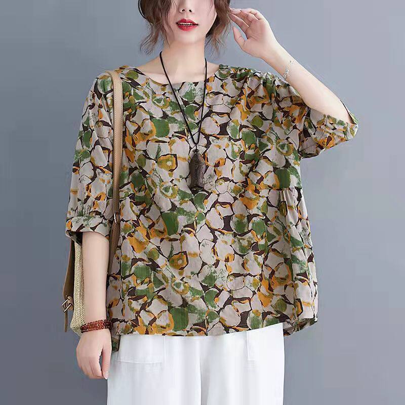 Cotton Linen Womens Casual Short Sleeve T Shirt Loose Fit Summer Style Flattering for Plus Sizes Wholesale Available