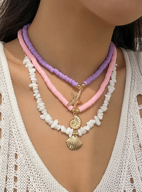 欧美跨境海洋风贝壳松石多层项链 沙滩海星串珠necklace项饰品女