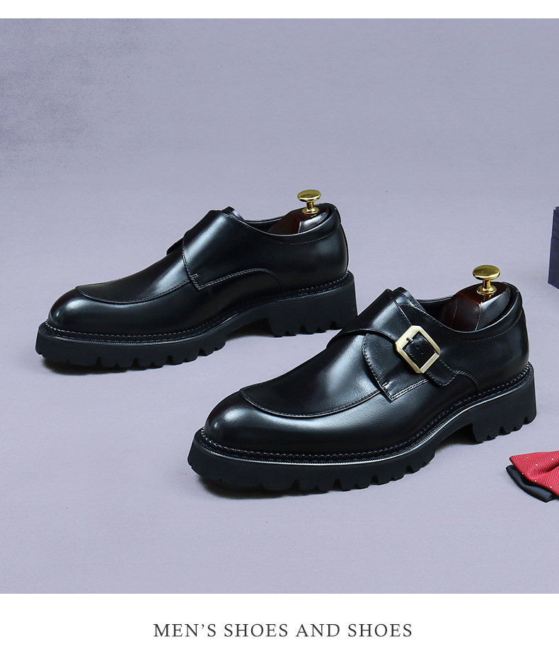 Giày monk strap nam da bò mũi tròn khóa thủ công — nâu, đen