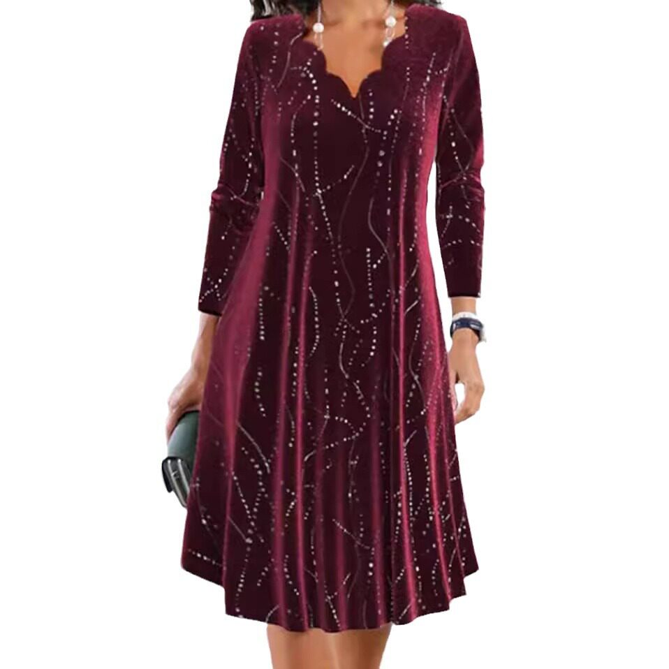 V Neck Long Sleeve Sequin Dress Stylish Elegant Autumn Winter Fashion Perfect for Parties and Events Wholesale