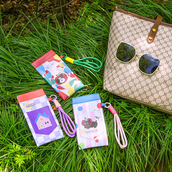 New Dopamine Cartoon Glasses Bag Portable Glasses Hanging Bag Card Holder Sunglasses Outdoor Storage Bag