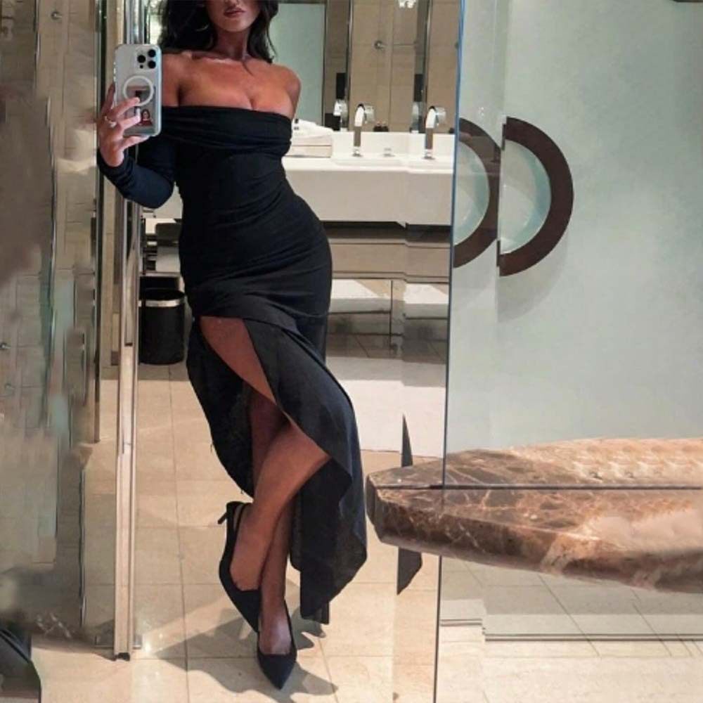 Elegant Womens Dress European and American Style Off Shoulder Mid Length Spring Summer Perfect for Parties